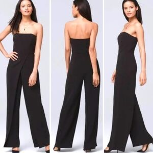 White House Black Market Strapless Wide Leg Wrap Hem Jumpsuit Classic Chic 6